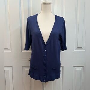 JACOB Dark Blue Women's Short Sleeves Cardigan, Size XL, with Small Defect